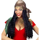 Finidi Mooie zwarte pruik zigeunerin Tess met hoofddoek