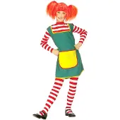 E-Carnavalskleding.nl Pippi langkous jurkje meisjes (groen, wit, rood en geel, 128)
