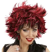 Widmann Punk Chick Pruik, Steamy Zwart / Rood