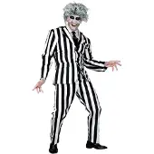 Finidi Streepjes beetlejuice spook man kostuum (zwart en wit, S (48))