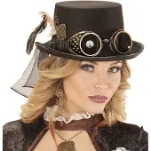 Widmann Steampunk hoge hoed zwart met stofbril