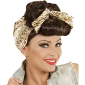 Widmann - 50s Pruik, Rock Pin Up Girl Bruin Met Hoofddoek - Bruin - Carnavalskleding - Verkleedkleding