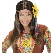 Finidi Pruik hippie bruin zonnebloem