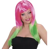 Finidi Mooie disco pruik lang haar in groen-roze