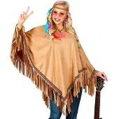 Widmann Hippie poncho in de kleur suède met slierten unisex-S/XL