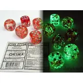 Chessex Nebula Rood/Zilver Luminary D6 16mm Dobbelsteen Set (12 stuks)