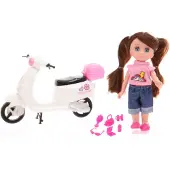 Johntoy pop Lily Dolls scooter 15 cm wit/roze/bruin 10 delig