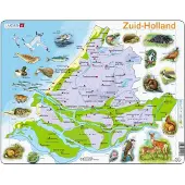 Larsen Zuid-Holland met dieren – Puzzel – Kaarten & Geografie – Nederland – Educatieve legpuzzel voor kinderen – 62 stukjes – Gemaakt in Noorwegen – Extra dikke 2,5 mm stukjes – Tray met vaste rand