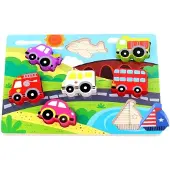 Tooky Toy vormenpuzzel Voertuigen junior hout 7 stukjes