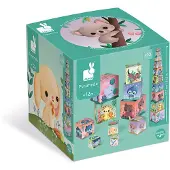 Janod - Stapeltoren - Schattige dieren - 10 Stapelbare kartonnen kubussen