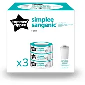 Tommee tippee Simplee Sangenic navulcassette Set van 3 navulcassettes, alleen geschikt voor de Simplee Sangenic luieremmers, geurbestrijding en antibacteriële werking, 100% gerecycled frame