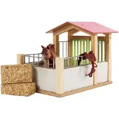 Kids Globe paardenbox 14x21,8x14cm roze roze Hout Speelfigurenset