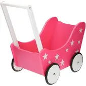 Blokker Houten Poppenwagen Met Sterren, Roze