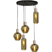 Masterlight Zwarte hanglamp met goud Bounty 5-lichts met gouden fitting