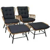 BUITEN living Dex lounge balkonset 2 personen | wicker + aluminium | bamboe antraciet | 4-delig