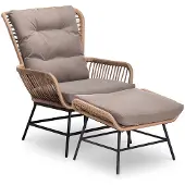 BUITEN living Dex wicker loungestoel tuin met wicker voetenbank | wicker + aluminium | bamboe taupe