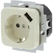 Busch-Jaeger SI Inbouw Wandcontactdoos USB - 1-voudig - Randaarde - Crème