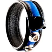 Black Label - Leren Cockring - 3 Drukknopen - Zwart/Blauw