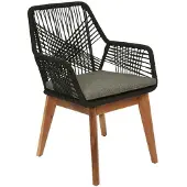BUITEN living Seville dining tuinstoel | touw + hardhout | zwart 1 persoon