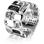 Zinzi Mart Visser by zilveren ring breed wit zwart 12mm MVR3Z