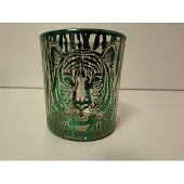 Decostar Windlicht - Tijger - Groen - Transparant - Azië - Midden Oosten - 7cm hoog - 7,5cm diameter - Waxinelicht