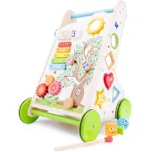 Woet Houten Activiteiten Loopwagen - Duwwagen met Vormen, Muziek en Spelletjes - Babywalker - Vanaf 1 Jaar