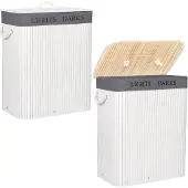 Springos Wasmand | 100L | Bamboe | Wit/Grijs
