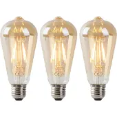 LUEDD Set van 3 E27 LED lampen ST64 goud met licht-donker sensor 4W 400 lm 2200K