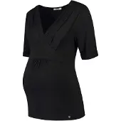 Love2Wait zwangerschaps- en voedingstop zwart T-shirt Dames Katoen V-hals - maat M
