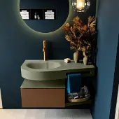 Mondiaz Riva badmeubel 100cm Rust met 1 lade en wastafel links 1 kraangat Army