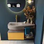 Mondiaz Riva badmeubel 100cm Ocher met 1 lade en wastafel links 1 kraangat Smoke