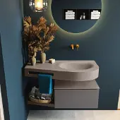Mondiaz Riva badmeubel 100cm Dark Grey met 1 lade en wastafel rechts 0 kraangaten Smoke