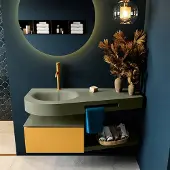 Mondiaz Riva badmeubel 120cm Ocher met 1 lade en wastafel links 1 kraangat Army