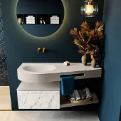 Mondiaz Riva badmeubel 120cm Carrara met 1 lade en wastafel links 0 kraangaten Linen