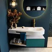Mondiaz riva 120 cm badmeubel onderkast /planchet kleur smag met 1 lade. Wastafel dulcet rechts 1 kraangat kleur talc.