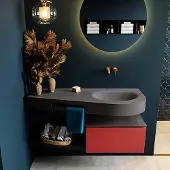 Mondiaz riva 120 cm badmeubel onderkast /planchet kleur fire met 1 lade. Wastafel dulcet rechts 0 kraangaten kleur dark_grey.