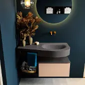 Mondiaz RIVA 100cm badmeubel onderkast / planchet kleur Rosee met 1 lade. Wastafel DULCET rechts 0 kraangaten kleur Dark_Grey.
