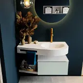 Mondiaz Riva badmeubel 100cm Greey met 1 lade en wastafel rechts 1 kraangat Talc