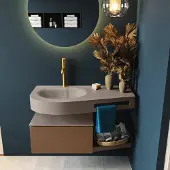 Mondiaz Riva badmeubel 100cm Rust met 1 lade en wastafel links 1 kraangat Smoke