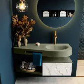 Mondiaz Riva badmeubel 120cm Carrara met 1 lade en wastafel rechts 1 kraangat Army
