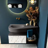 Mondiaz riva 100 cm badmeubel onderkast /planchet kleur carrara met 1 lade. Wastafel dulcet links 0 kraangaten kleur dark_grey.
