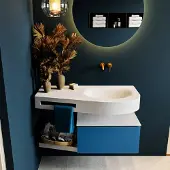 Mondiaz Riva badmeubel 100cm Jeans met 1 lade en wastafel rechts 0 kraangaten Talc