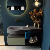 Mondiaz riva 120 cm badmeubel onderkast /planchet kleur army met 1 lade. Wastafel dulcet links 0 kraangaten kleur dark_grey.