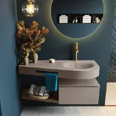 Mondiaz RIVA 120cm badmeubel onderkast / planchet kleur Smoke met 1 lade. Wastafel DULCET rechts 1 kraangat kleur Smoke.