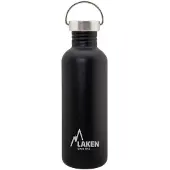 Laken RVS fles 1L Basic Steel Bottle Zwart - Steel Cap - - roestvrijstaal - waterfles - drinkfles