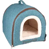 Flamingo Kattenbed – katten slaapmand – kattenhuis – kattenhol – Cat cave – Blauw/Crème/Bruin, 45 x 35 x 35 cm – Slaapplaats Snoozebay