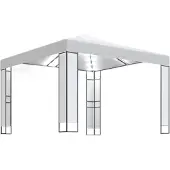 vidaXL Prieel met dubbel dak en LED-lichtslinger 3x3 m wit