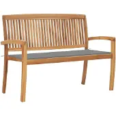 vidaXL Stapelbare tuinbank met kussen, 128,5 cm, massief teakhout