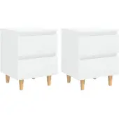 vidaXL Nachtkastjes 2 st met houten poten 40x35x50 cm hoogglans wit