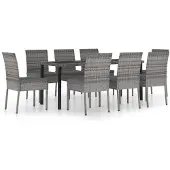 vidaXL 9-delige Tuinset poly rattan grijs